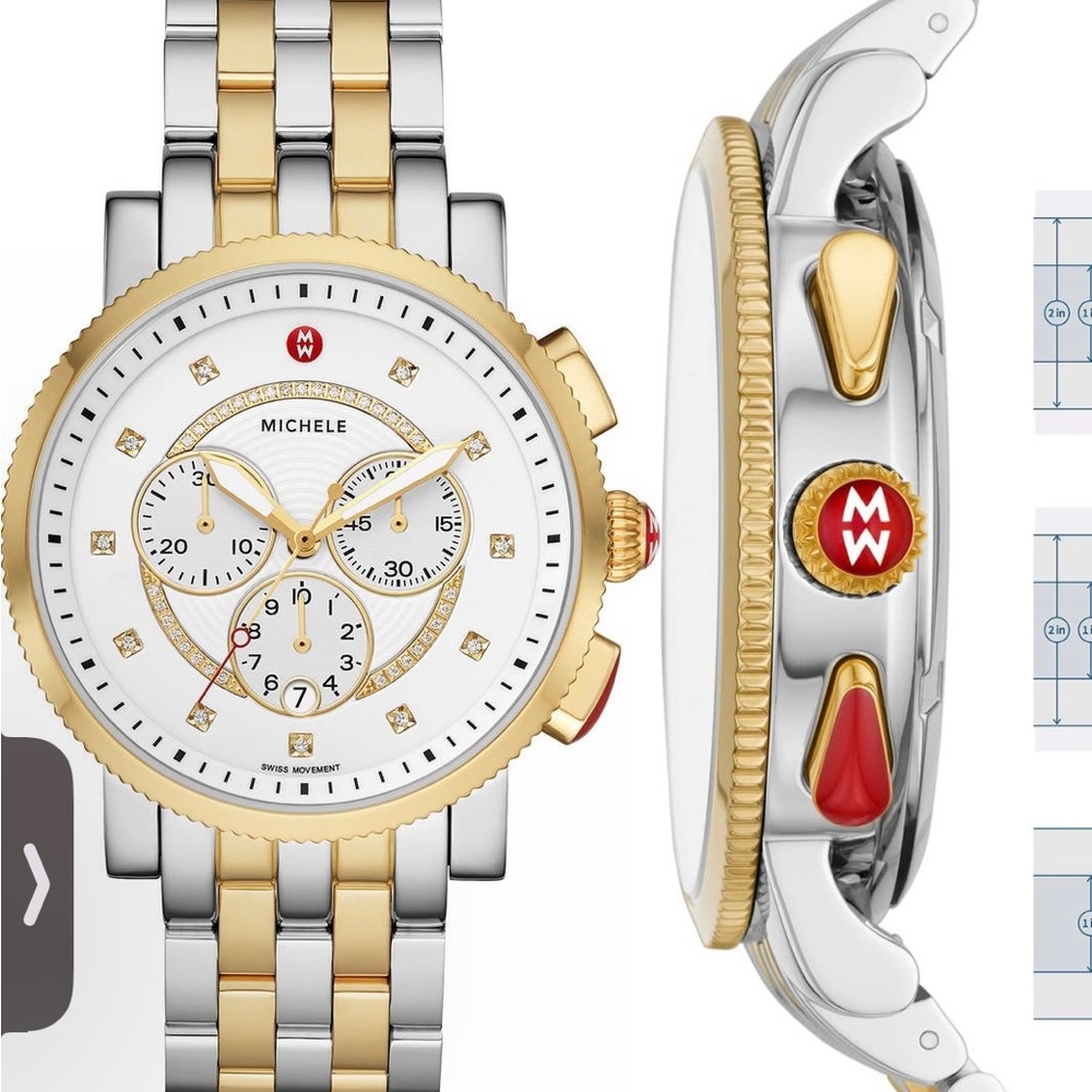 Michele Watch Sport Sail Diamond Accent Two Tone Great condition